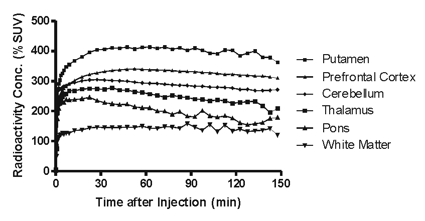 Time-activity curve of [<sup>11</sup>C]MePPEP in a human